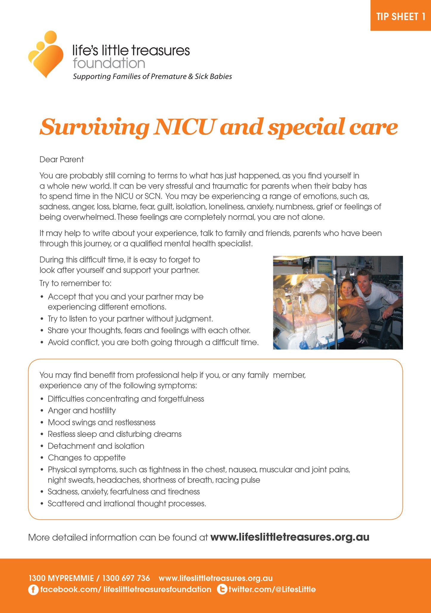 Tip Sheet 1 - Surviving NICU and Special Care